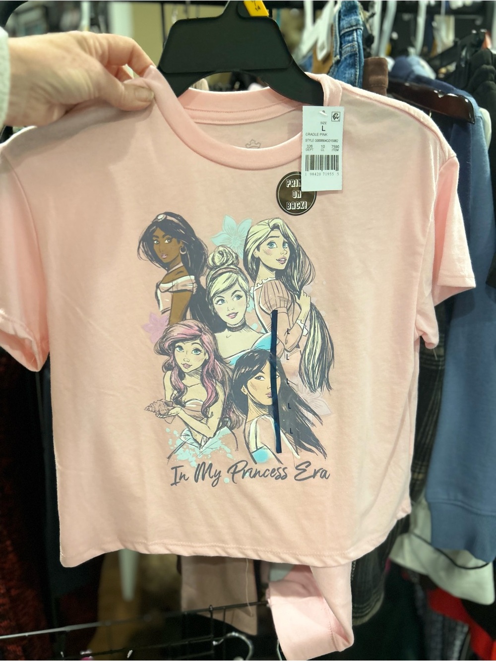 Disney Light Pink Tee with Script Princess Names, Large, NWT